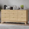 Fluted 9 Drawer Dresser, 57.1" Wide Modern Boho Chest of Drawers, Wooden Storage Dresser TV Stand for Bedroom, Living Room, Closet, Hallway, Curved Profile Design