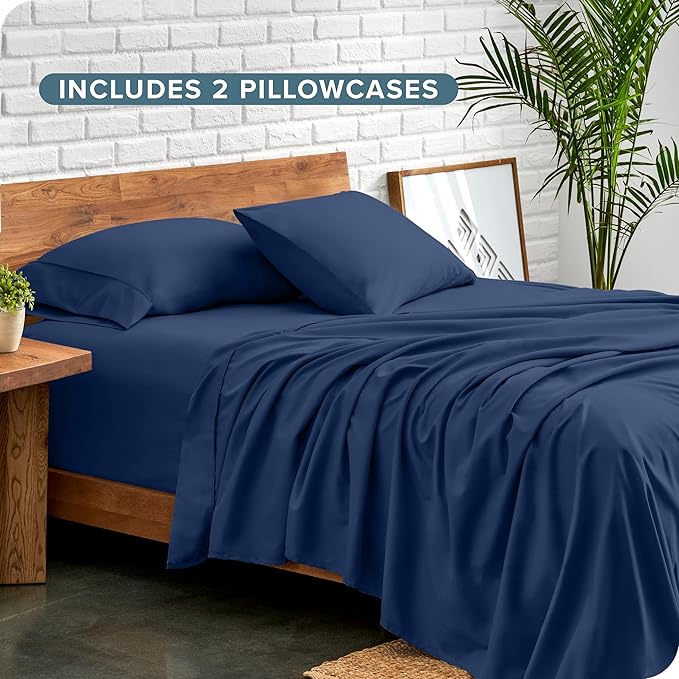 Bare Home Hotel Luxury Twin XL Sheet Set, Extra Soft - 4 Piece Set - Deep Pockets - Easy Fit - Cooling & Breathable - Wrinkle, Fade, Stain Resistant - Includes 2 Pillowcases (Twin XL, Dark Blue)