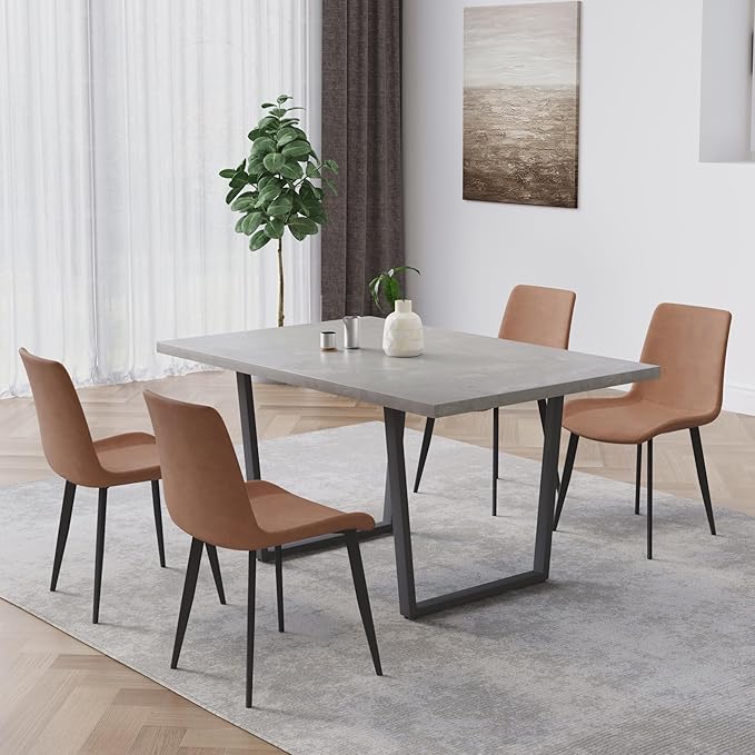 5 Piece Dining Table Set, 42.9 Inch Modern Kitchen Dining Table and Leather Dining Chairs for Kitchen Dining Room (Table + 4 Brown Chairs)