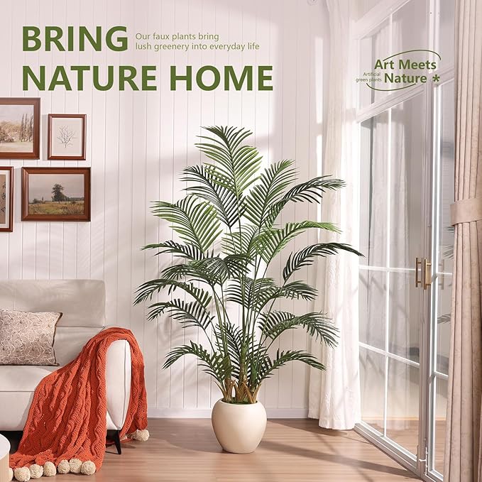 Artificial Palm Tree Plant - 5FT Tall Fake Tree with Realistic Look & UV Protection - Large Indoor Outdoor Faux Floor Plant for Home Office Decor