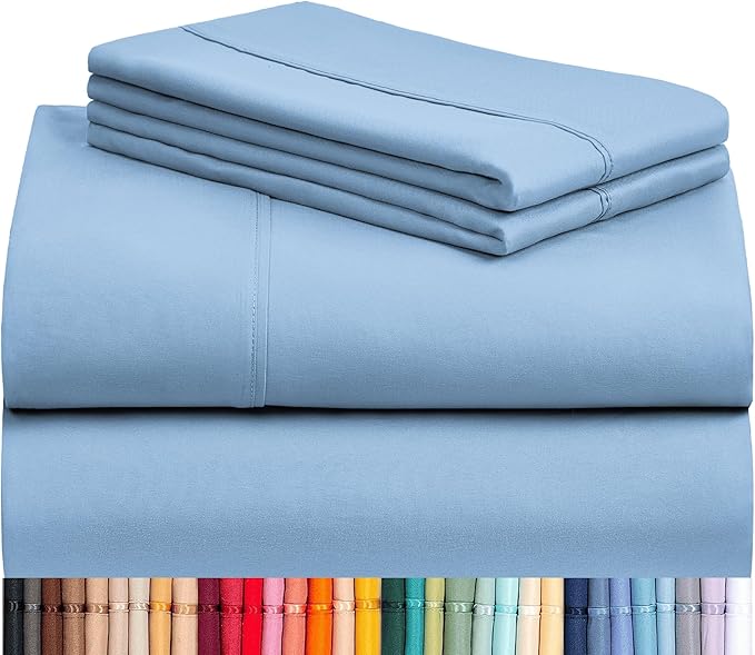 LuxClub 4 PC California King Sheet Set, Deep Pockets Wrinkle Free Cooling Bed Sheets Hotel Bedding for Women, Men, Includes 1 Fitted Sheet, 1 Flat Sheet and 2 Pillowcases-Sky