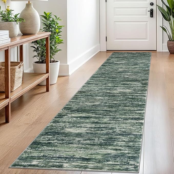 2x8 Modern Abstract Runner Rug for Hallways, Dark Green Super Soft Hallway Decor Kitchen Rugs with Non-Slip, Non-Shedding Washable Rug for Entryway Bedroom Indoor