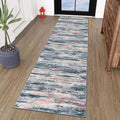 2x8 Modern Abstract Runner Rug for Hallways, Teal Blue Peach Gray Multi Super Soft Hallway Decor Kitchen Rugs with Non-Slip, Non-Shedding Washable Rug for Entryway Bedroom Laundry Indoor