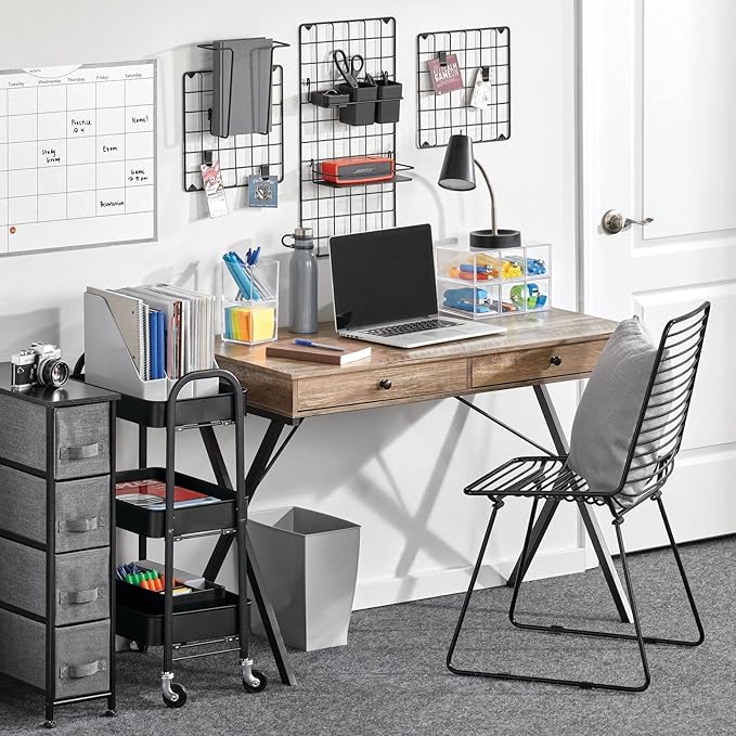 mDesign Narrow Dresser Storage Tower Stand with 4 Removable Fabric Drawers - Steel Frame, Wood Top Organizer for Bedroom, Entryway, Closet - Lido Collection - Charcoal Gray