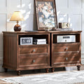 24" Wide Farmhouse Nightstand Set of 2 with Charging Station,End Table with 2 Drawers,Brown Wood Dresser for Bedroom Cabinet, Bed Side Table Chest of Drawers, Night Stand for Living Room