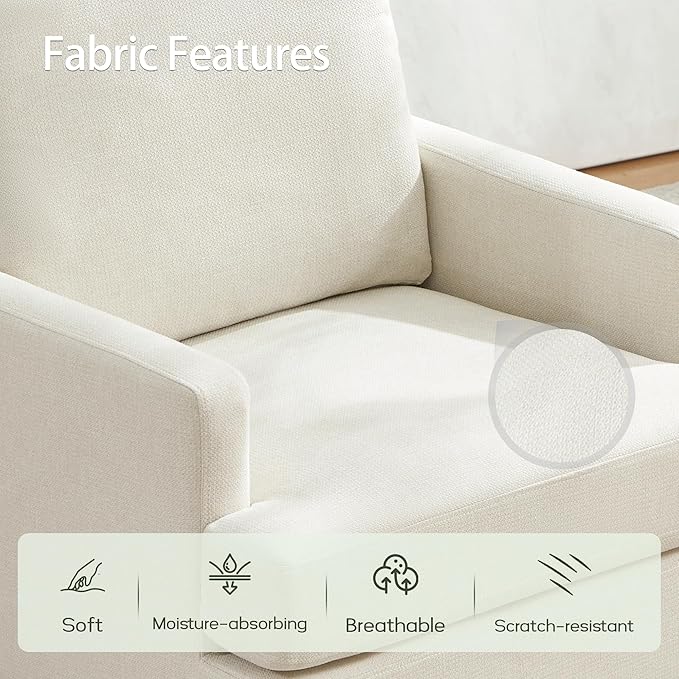 VKNOW Mid-Century Accent Chair, No Tools Assembly Required, Modern Upholstered Polyester Armchair for Living Room,Comfy Reading Accent Chairs with Wood Legs for Bedroom, Beige