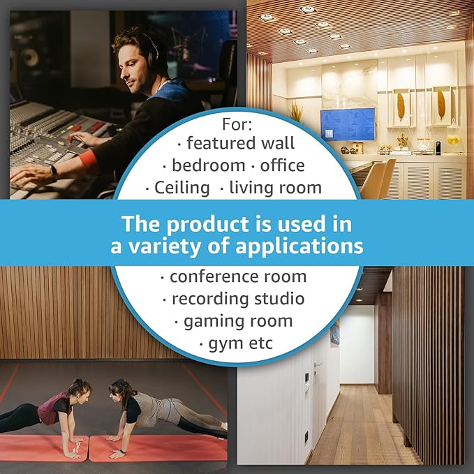 Art3d 4 Pack 47.2 x 23.6in. Wood Slat Acoustic Panels for Wall and Ceiling - 3D Fluted Sound Absorbing Panel with Wood Finish - Cherry