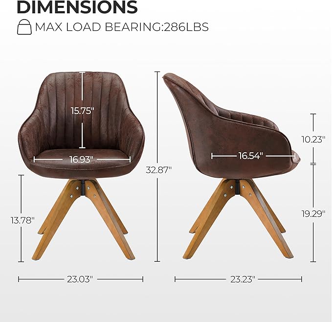 Zouron Mid Century Modern Accent Chair with Wooden Legs, Upholstered Swivel Chair No Wheels, Side Accent Armchair Vanity Chair for Small Space Home Office Living Room Bedroom, Mocha