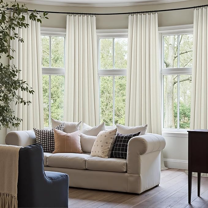 Custom 105 Inch Curtains for Nursery Cute Extra Long 100 Percent Blackout Kids Curtains Cream 2 Panel Burg Faux Linen Light Sun Blocking Dark Out Heavy Duty Fabric Thick Aesthetic Baby Room Darkening