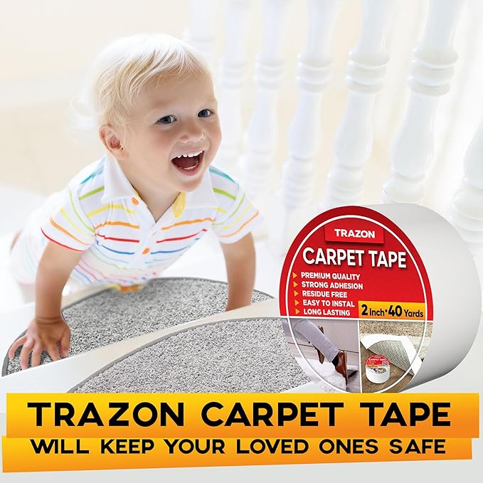 Carpet Binding Tape Double Sided - 2 In / 120 Ft (40 Yards) Tape Grippers for Hardwood Floors and Area Rugs - Strong Adhesive and Removable, Heavy Duty Stickers, Residue Free