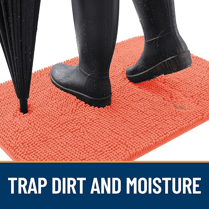 OLANLY Dog Door Mat for Muddy Paws 24x16, Absorbs Moisture and Dirt, Absorbent Non-Slip Washable Doormat, Quick Dry Chenille Mud Mat for Dogs, Entry Indoor Entryway Carpet for Inside Floor, Coral
