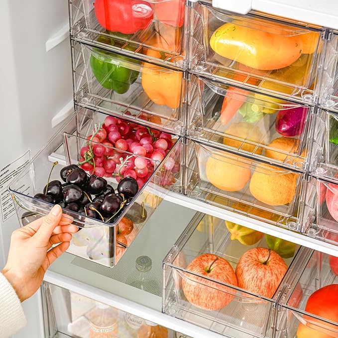 Clemate 6Pack Pantry Organizers and Storage,Clear Stackable Kitchen Storage Organizer,Foods Organizer Bins with Handles, Easily Assemble for Bathroom, Kitchen, Refrigerator, Pantry, Cabinet, Closet
