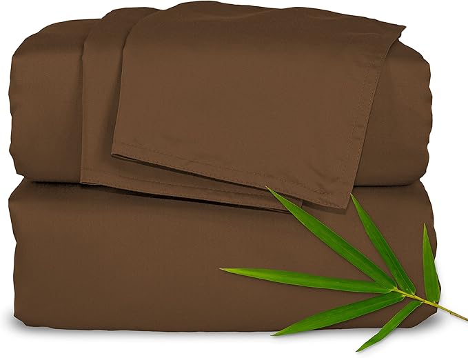 Pure Bamboo Queen Sheets, Genuine 100% Organic Viscose Derived from Bamboo Bed Sheet Set, Luxuriously Soft & Cooling, Double Stitching, 2 Year Quality Promise (Queen, Coconut Husk)