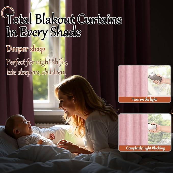 Baby Pink Linen Blackout Curtains 84 Inch Long for Living Room Narrow Window, 38 Inch Wide Thermal Insulated Light Blocking Small Curtains for Girls Bedroom Kids Nursery, 38x84 Inch 2 Panels