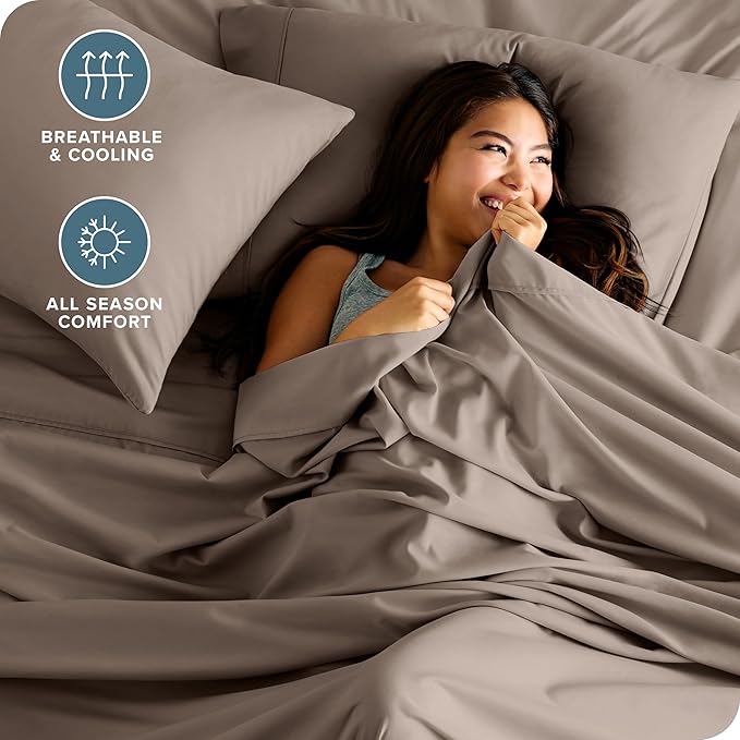 Bare Home Hotel Luxury King Sheet Set, Extra Soft - 6 Piece Set - Deep Pockets - Easy Fit - Cooling & Breathable - Wrinkle, Fade, Stain Resistant - Includes 4 Pillowcases (King, Taupe)