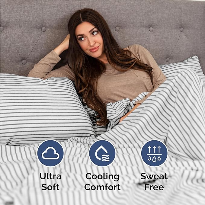 King 6 Piece Sheet Set - Cooling, Comfy & Breathable - Hotel Luxury Bedding, Includes Fitted Sheet for Women, Men, Kids & Teens - 1 Flat, 1 Fitted Sheet, 4 Pillowcases w/Deep Pockets - Grey Stripes