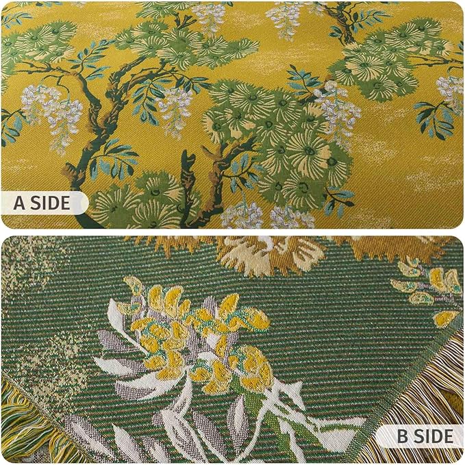 Qidordour Boho Throw Blanket, 60"x80" Muslin Blankets, 100% Organic Cotton Blanket for Couch Sofa, Lightweight Quilt with Tassel, All Season Bed Throw, Farmhouse Home Decor, A-Sophora Flower