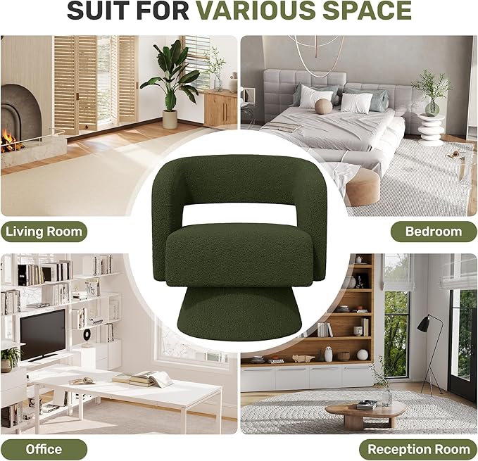 Swivel Accent Chair Set of 4, Modern Comfy Teddy Barrel Chairs, Oversized Upholstered Round Arm Chair for Living Room, Bedroom, Reading Room, Green