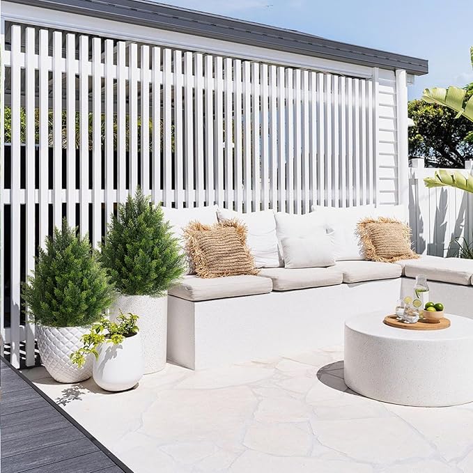 Outdoor Artificial Cedar Topiary Tree, Faux Evergreen Shrubs for Front Porch Decor, Lifelike Fake Bushes Plants for Home Living Room Front Door Decor (2, 2ft)
