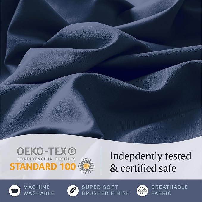 LuxClub 4 PC King Sheet Set, Deep Pockets Wrinkle Free Cooling Bed Sheets Hotel Bedding for Women, Men, Includes 1 Fitted Sheet, 1 Flat Sheet and 2 Pillowcases-Soft Navy