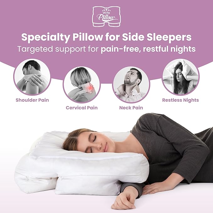 Wife Pillow the Side Sleeper Pillow with Arm Hole for Shoulder Pain - Arm Tunnel Pillow for Side Sleepers, Shoulder Relief & Neck Support Comfort Sleep Pillow for Adults - Charcoal Shredded MemoryFoam