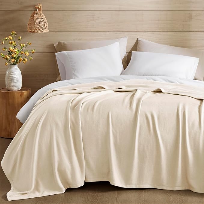Madison Park King Size Blanket, 70% Rayon Bamboo-Based, 30% Cotton, Breathable for Hot Sleepers Menopause, Ultra Soft and Snag-Resistant, Summer Blanket for Bed or Couch, King 108"x90", Ivory