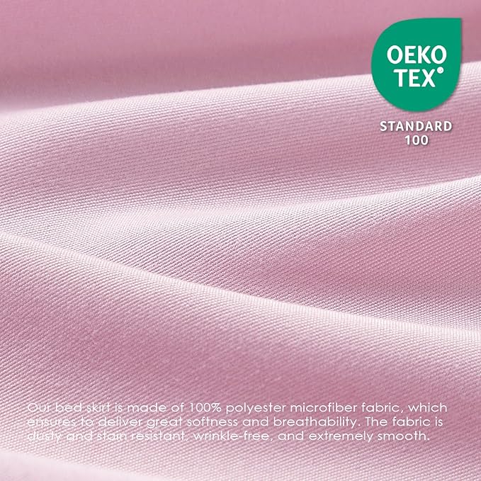 FreshCulture King Bed Skirt, Dust Ruffle for King Size Bed, Easy Fit with 22-Inch Tailored Drop, Elastic Wrap Around Bed Skirt King Size, Hotel Quality Bed Skirts for Adjustable Bed (Dusty Pink)