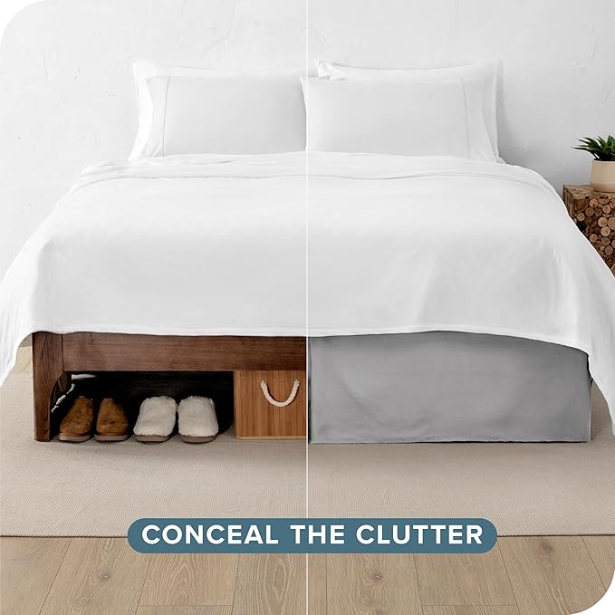 Bare Home Kids Twin Bed Skirt - 15-Inch Tailored Drop Easy Fit - Bed Skirt for Beds - Center & Corner Pleats (Twin, Light Grey)