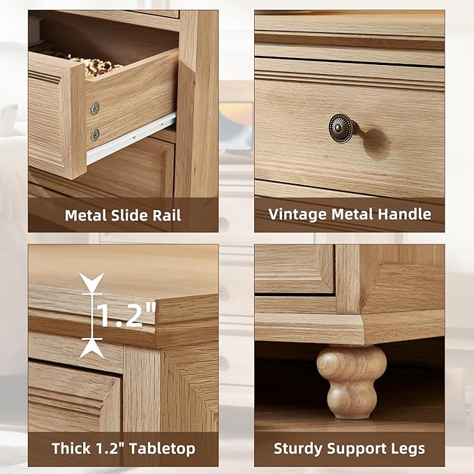 24" Wide Farmhouse Night Stand Set of 2,Large End Table with 3 Drawers & Metal Handle,Natural Wood Dresser for Bedroom Cabinet, Bed Side Table Chest of Drawers,Nightstand for Living Room