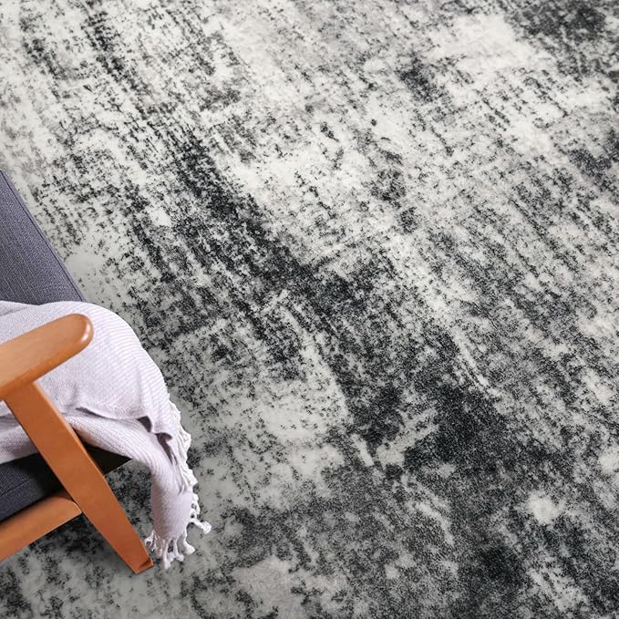 IOHOUZE Abstract Runner Rug 3x10 Ft Washable Runners for Hallways, Non Slip Kitchen Runner Printed Faux Wool Entryway Runner Indoor, Modern Abstract Floor Carpet for Hall Kitchen Bedroom, Black Grey