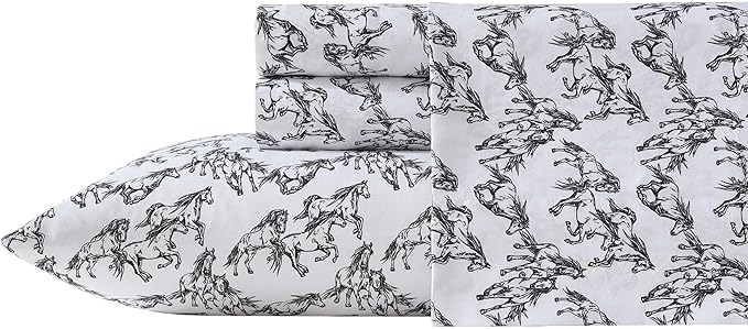 Wrangler - King Bed Sheets, Ultra-Soft & Lightweight Bedding with Matching Pillowcases, Lightweight Bed Set for All Season Comfort, Oeko-Tex Certified (Mustangs Black)