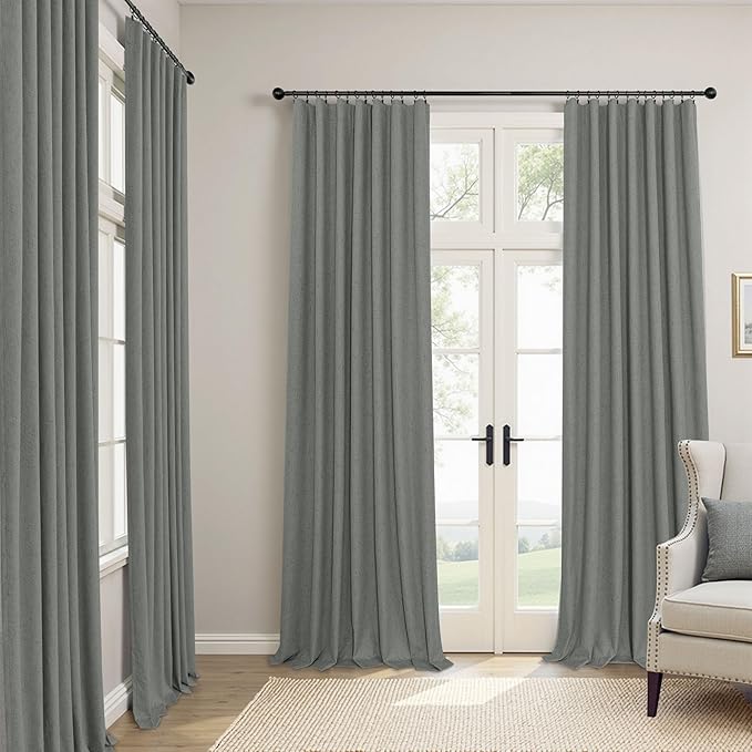 Dark Grey Thermal Curtains 54 Inch Length for Bedroom Thick Linen Textured Dining Room Darkening Blackout Insulated Insulating Sound Proof Window Curtains for Kitchen Back Door Bathroom Charcoal Gray