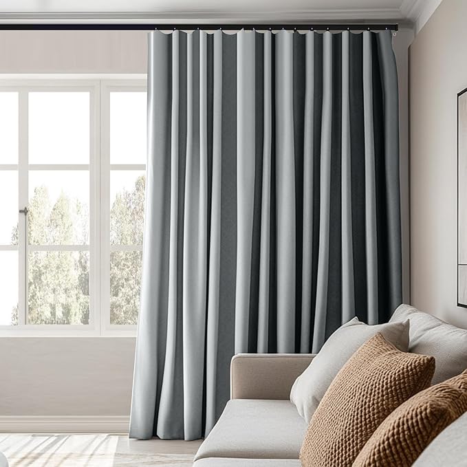 Room Divider Curtains Total Blackout Privacy Curtain Panel Room Thermal Insulated Noise Reduction Curtains for Bedroom Window Living Room Ceiling Track Curtain W 15 ft × H 8 ft Grey