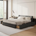DEINPPA Queen Size Bed Frame with 4 Storage Drawers and Cloud Soft Headboard, Chenille Upholstered Grounded Wood Base Bed Frame, No Box Spring Needed-Dark Grey