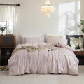 FOSSA Duvet Cover Set 100% Washed Cotton Linen Feel Super Soft Breathable Cozy 3 Pieces Bedding Sets Solid Greyish Pink Super King