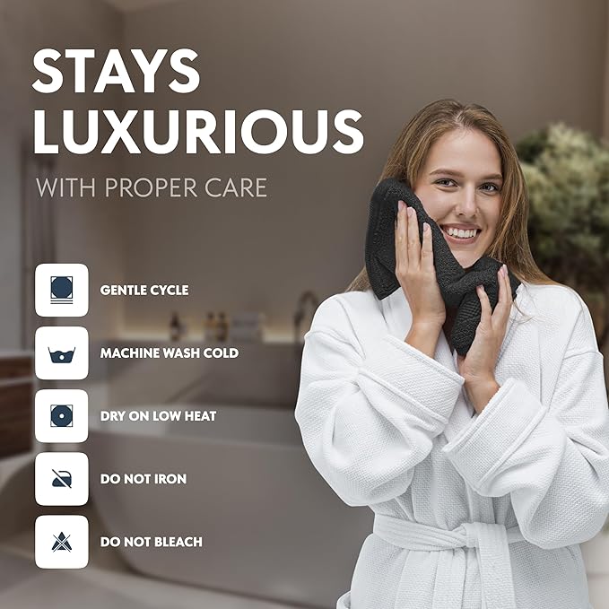 White Classic Luxury Cotton Washcloths 13x13 Inch - 650 GSM Turkish Cotton | Hotel, Spa, Bathroom Face Towel | 12 Pack, Black