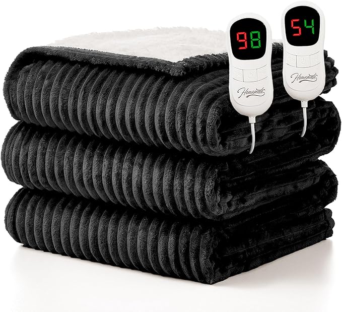 Homemate Electric Heated Blanket Queen Size - 84"x90" Heating Blanket Queen Size Dual Control 1/2/4/6/8 Hours Auto-Off 10 Heat Level Over-Heat Protection Soft Flannel Sherpa ETL Certification