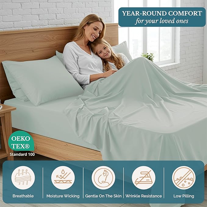 Casa Platino Bedding Set, Pre-Washed Ultra Soft & Breathable Bed Sheet, Fade Resistant Cozy Brushed Microfiber, Deep Pockets - Mineral