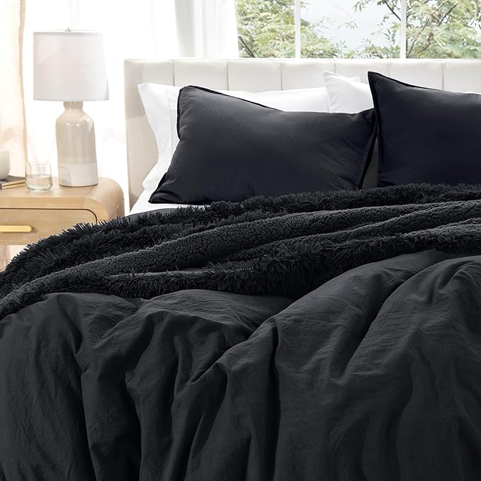 Bare Home Microfiber Duvet Cover Set - Ultra Soft Washed Microfiber - Oversized King Size - Linen-Like Look - Easy Care - Breathable Fabric - Our Softest Duvet Cover Set (Oversized King, Black)