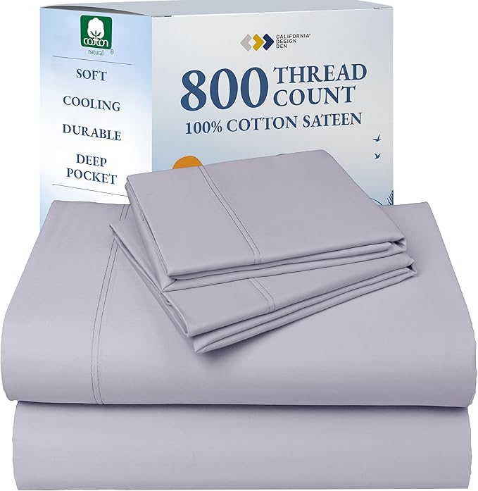 California Design Den Luxury King Size Sheets Set - 800 Thread Count, 100% Cotton Sheets, Soft Sateen, Deep Pockets Bedding Set - Lavender