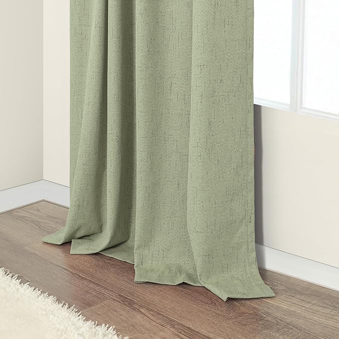Pitalk Light Sage Green Black Out Curtains 63 Inch Long 2 Panel Set Back Tab Pleated Linen Textured Cute Blackout Curtains for Girls Bedroom Nursery Living Room Darkening Thermal Window Drapes Vintage