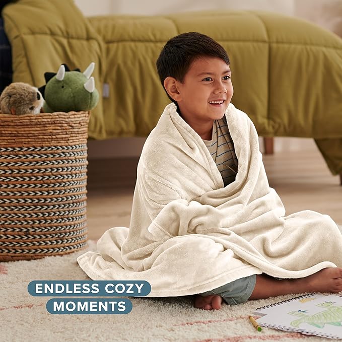 Bare Home Fleece Blanket - Kid Size - Ultra-Soft Lightweight for Bed, Sofa, and Couch - Luxury Microplush - Cozy Warm Blanket (Kid, Vanilla)