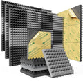 Sonicism Soundproof Wall Panels Self-Adhesive Pyramid 48 Pack,2" X 12" X 12" Acoustic Panels High Density Sound Proof Foam Panels for walls Fast Expand,Sound Absorption & Decoration(Black/Gray)