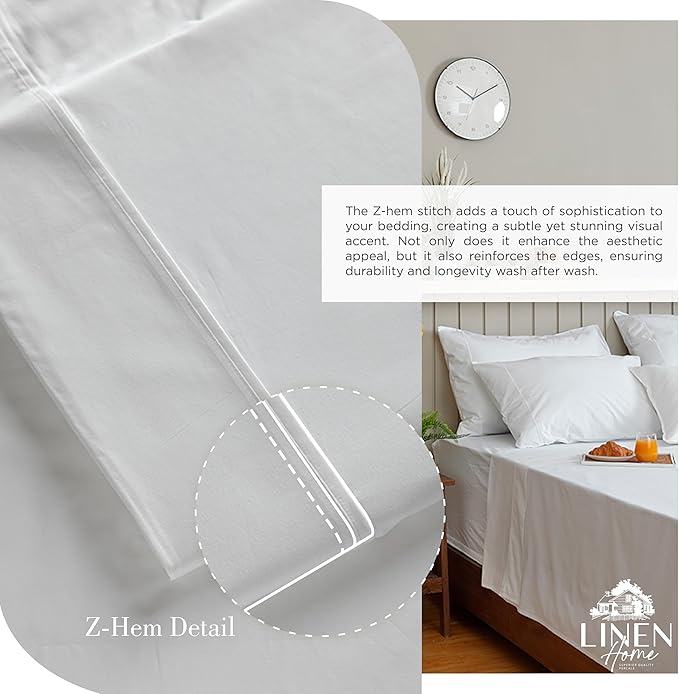 Linen Home 100% Cotton Percale Sheet Set Pack of 2, King Size, White, Deep Pocket, 8 Pieces Set - 2 Flat, 2 Deep Pocket Fitted Sheet and 4 Pillowcases, Crisp Cool and Strong Bed Linen