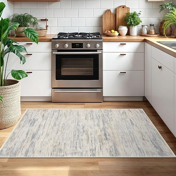 3x5 Modern Abstract Area Rug for Entryway, Gray Beige Neutral Multi Super Soft Washable Rug with Non-Slip, Low-Pile Door Mat Indoor for Living Room Bedroom, Carpet with Non-Shedding