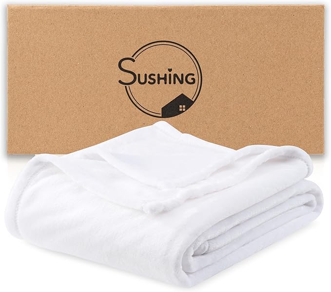 Luxury Fleece Warm Blanket, Soft Lightweight Velvety Plush Blanket for Sofa and Bed, Cozy Comfy for All Seasons(True White, 90×90 Inches)