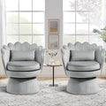360° Swivel Accent Chairs Set of 2, Mid-Century Modern Velvet Barrel Chair, Comfy Shell Shape Chair with Lumbar Pillow for Living Room, Bedroom, Office, Grey