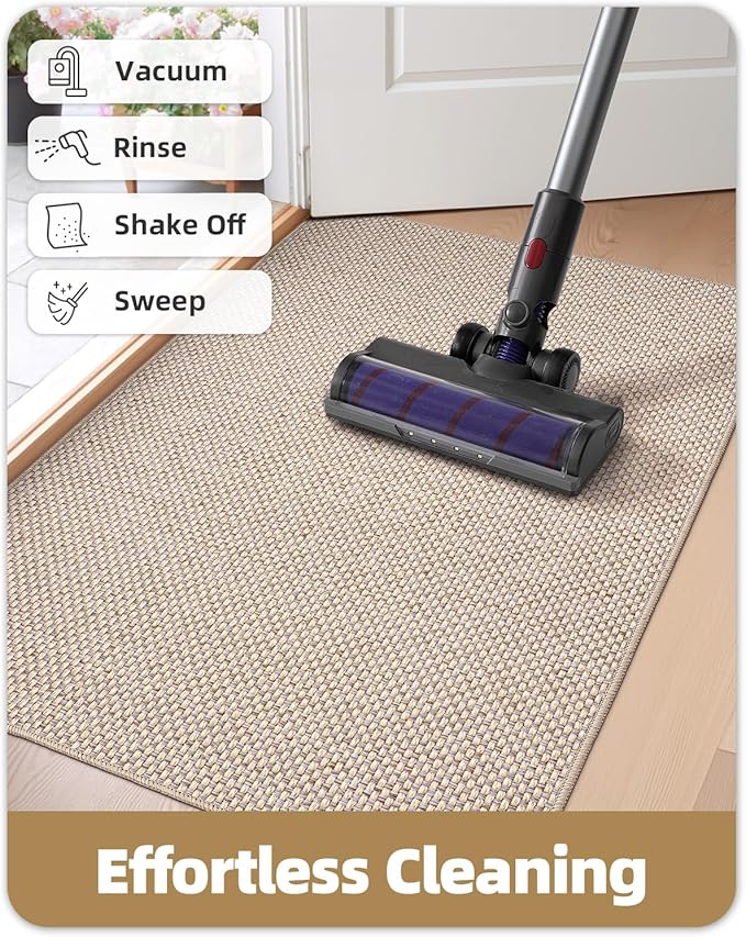 Color&Geometry Ultra-Thin Indoor Door Mat, 26"x47" Low-Profile Non-Slip Entryway Rug with Modern Geometric Texture, Washable Doormat for Indoor Entrance, Front Door, Khaki (Rolled-up NO Creases)