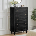 ORRD 5 Drawer Fluted Dresser for Bedroom, Mid Century Modern Chest of Drawers, Wood Storage Large Dresser Organizer for Bedroom Living Room Hallway Closet, Black