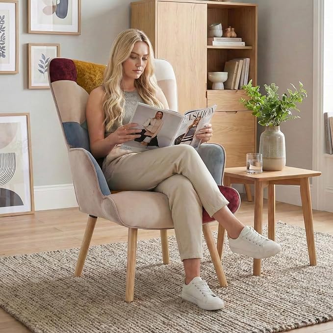 Joysoul Living Room Accent Chair Modern High Back Arm Chair, Golden Burgundy Bohemian Style Chairs for Bedroom Waiting Room
